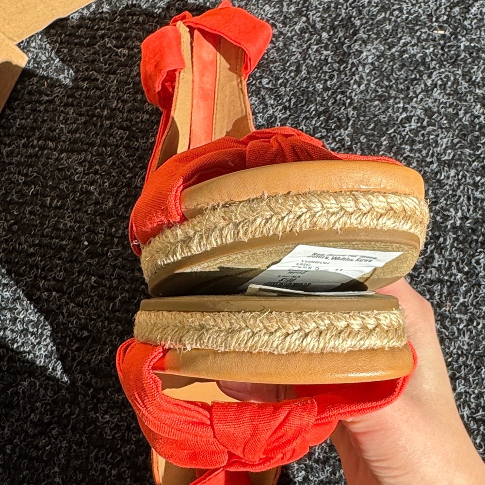 UGG Yarrow Espadrille Wedge Sandal Coral Suede Ankle Tie - Picture 12 of 14